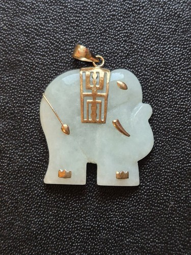 9ct gold and jade elephant - jade,