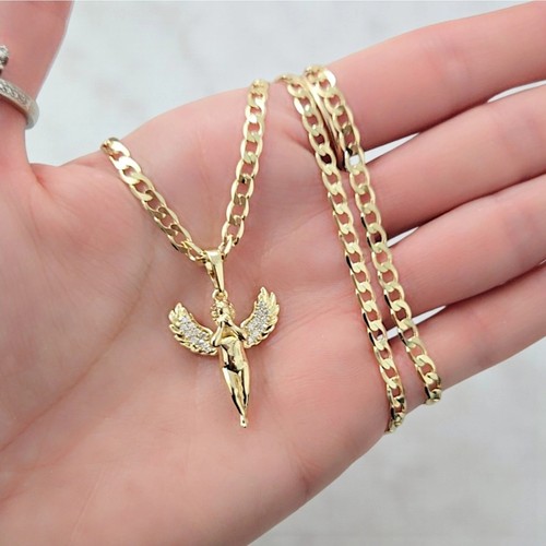 Gold angel pendant curb - pendant, on