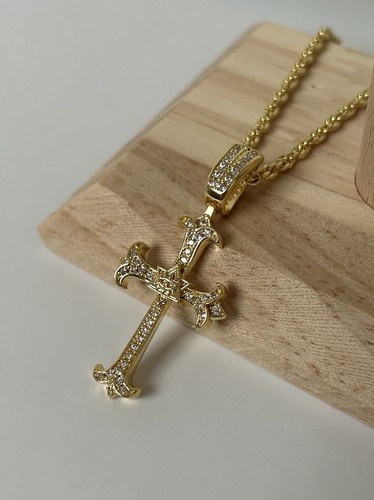 18k gold cross necklace - gold,