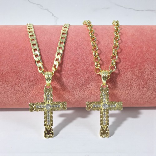 Gold cross belcher chain - gold,