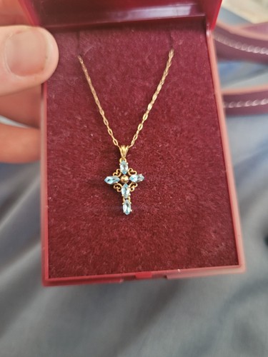 9ct gold and blue topaz - and, cross