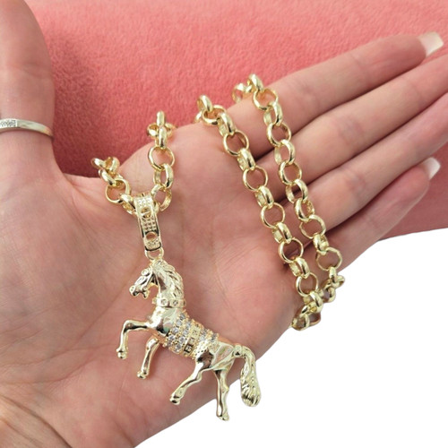 9ct gold clear stone horse - xp,