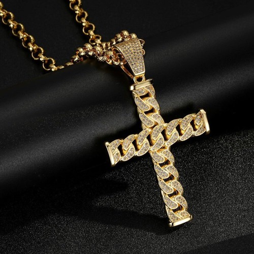 Mens 9ct gold cuban curb - mens, cross