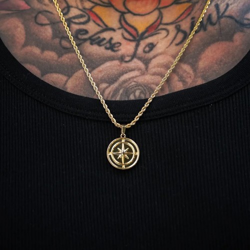 Gold compass mens - gold, necklace