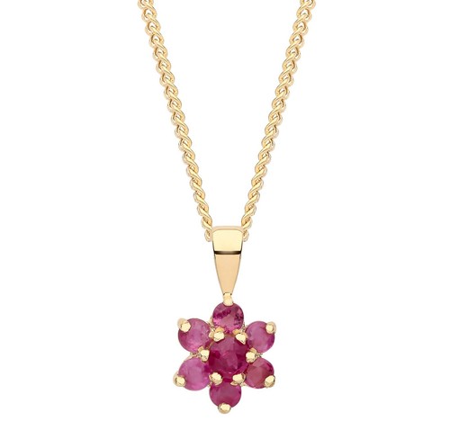 9ct gold ruby cluster pendant - 9ct,