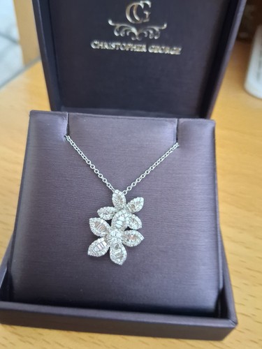 Diamond double flower pendant - diamond,