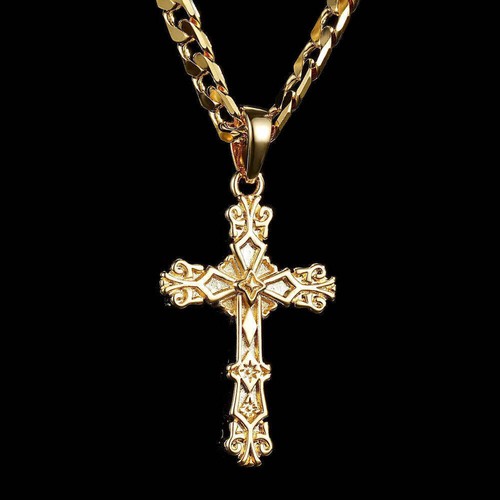 Gold filigree cross pendant - pendant, 22